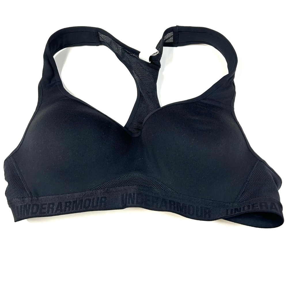 Under Armour 32B Heat Gear Sports Bra Solid Black Underwire Padded #3427